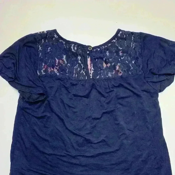 ALTAR’D STATE Blue Floral Lace Top Blouse Bohemian Style Sz. Small Short Sleeve - Picture 5 of 5